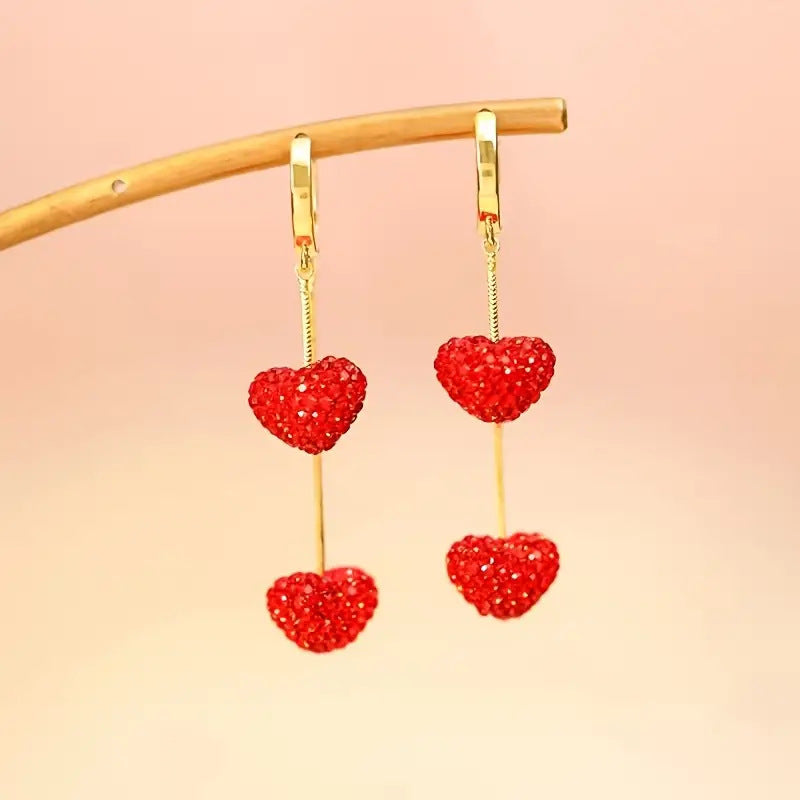Red Heart Trendy Long Earrings Elegant High-end Simple