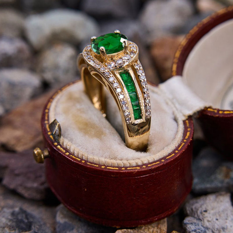 Copper Inlaid Emerald Ring All-match Internet Celebrity