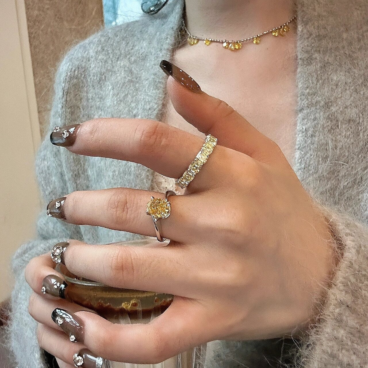 Women's Affordable Luxury Fashion Yellow Rock Sugar Ring