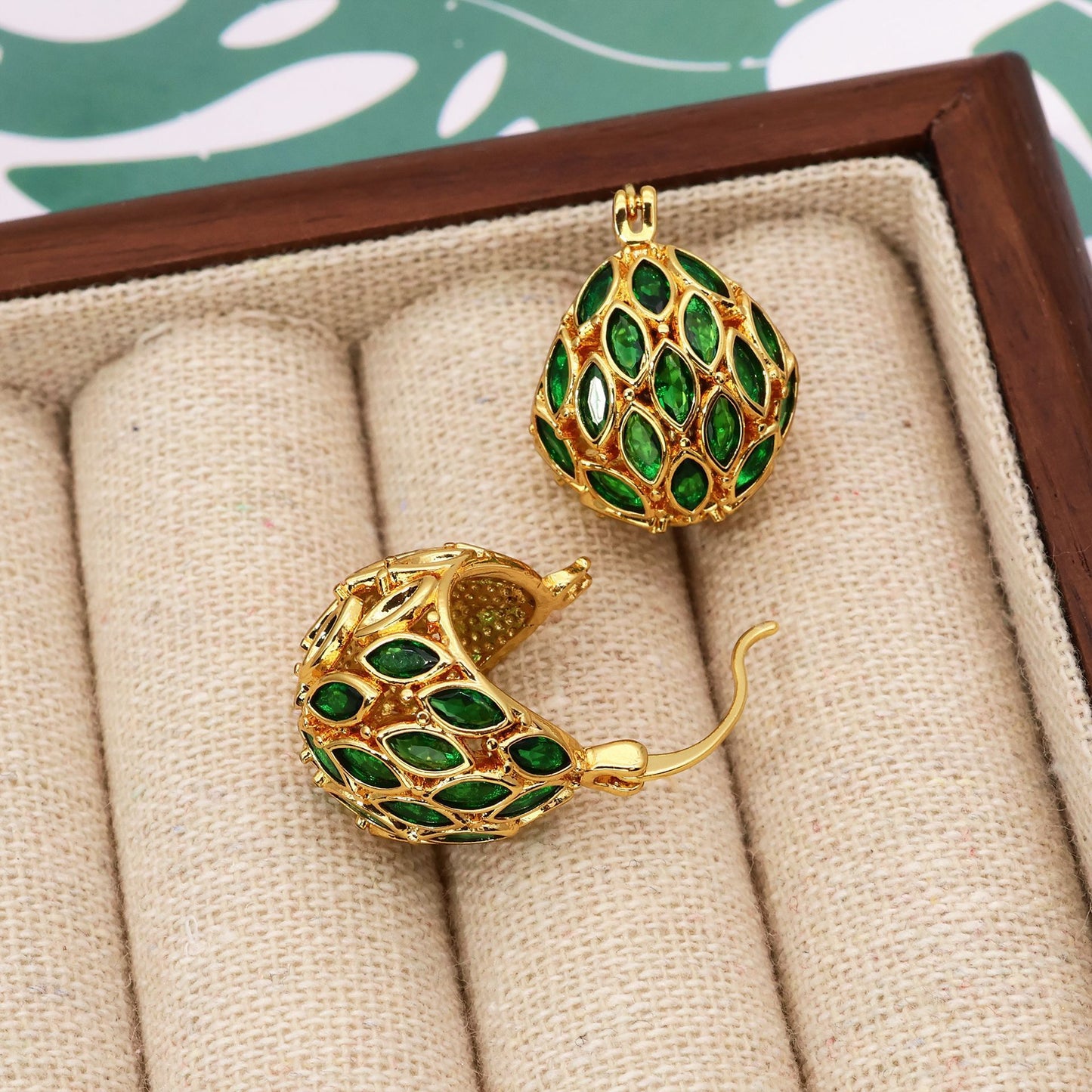 Vintage Earrings Green Zircon Cabas High-grade Fashion Simple
