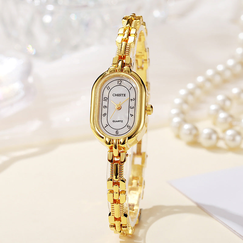 Women's Oval Bracelet Watch Retro Chinese Style Gold Quartz