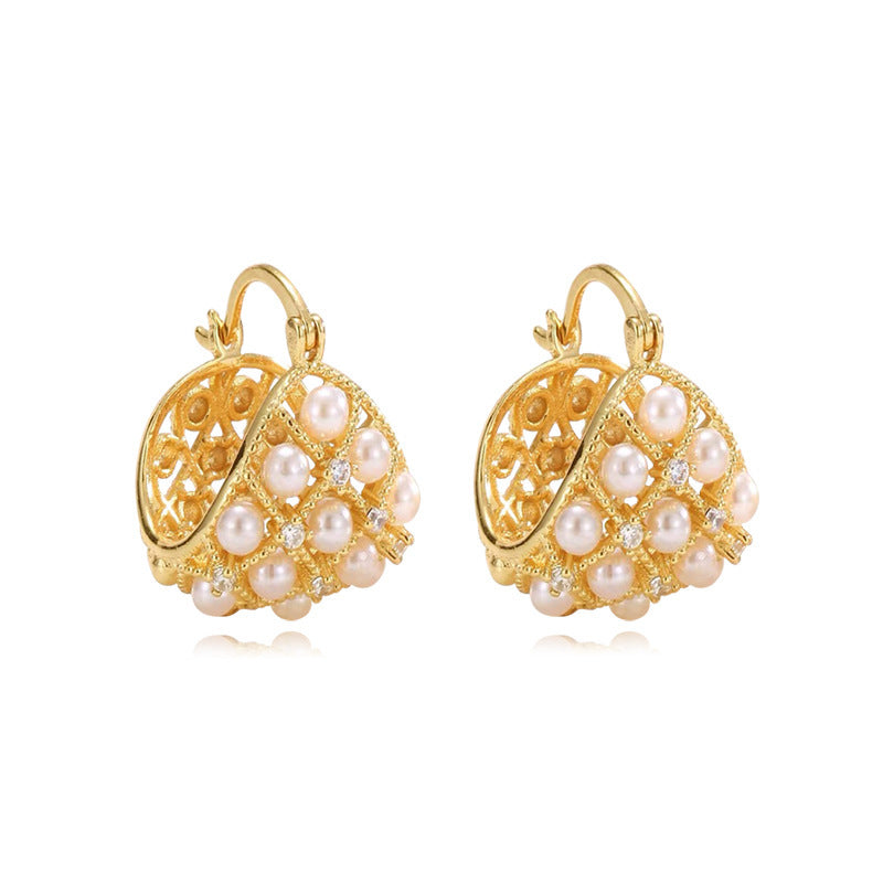 French Rhinestone Pearl Mesh Geometry Ear Clip