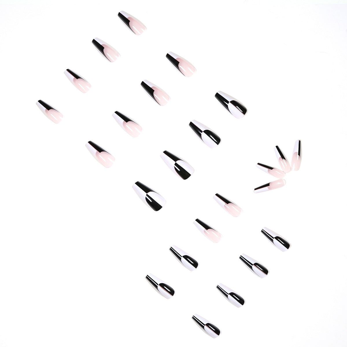 Simple Black And White Color Matching Long Nails Removable Nail Tip 24
