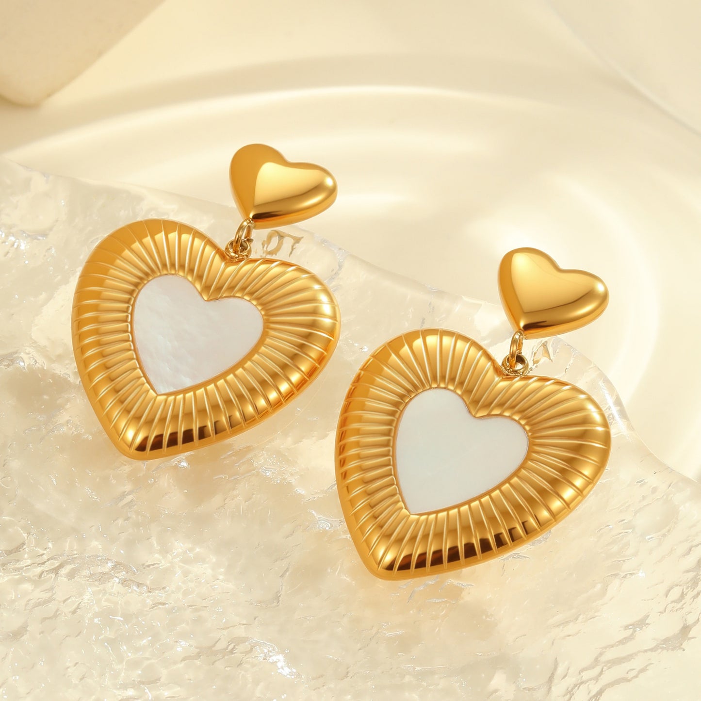 Heart Stainless Steel White Fritillary Earrings