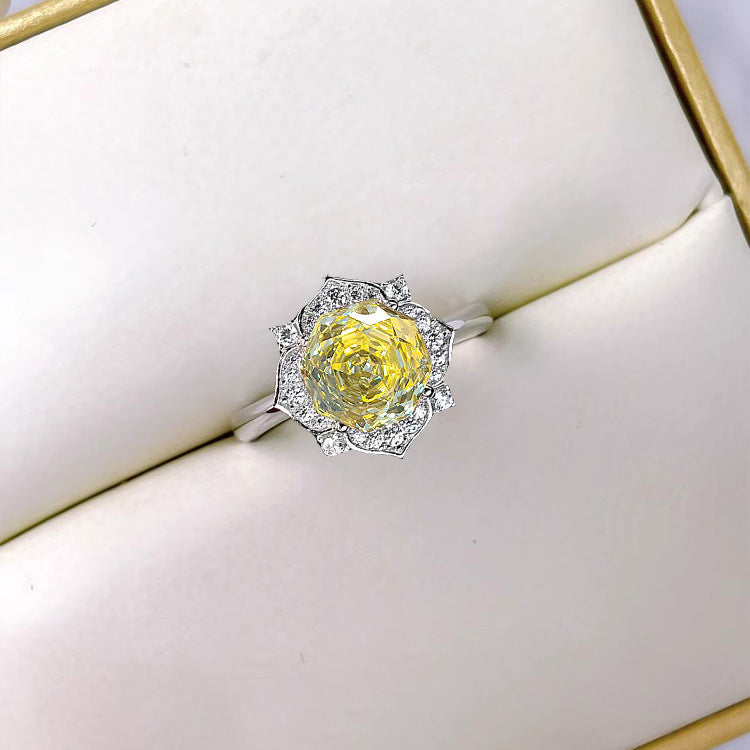 Flower Ring Elegant Graceful High Carbon Diamond Goose Yellow Stud Earrings