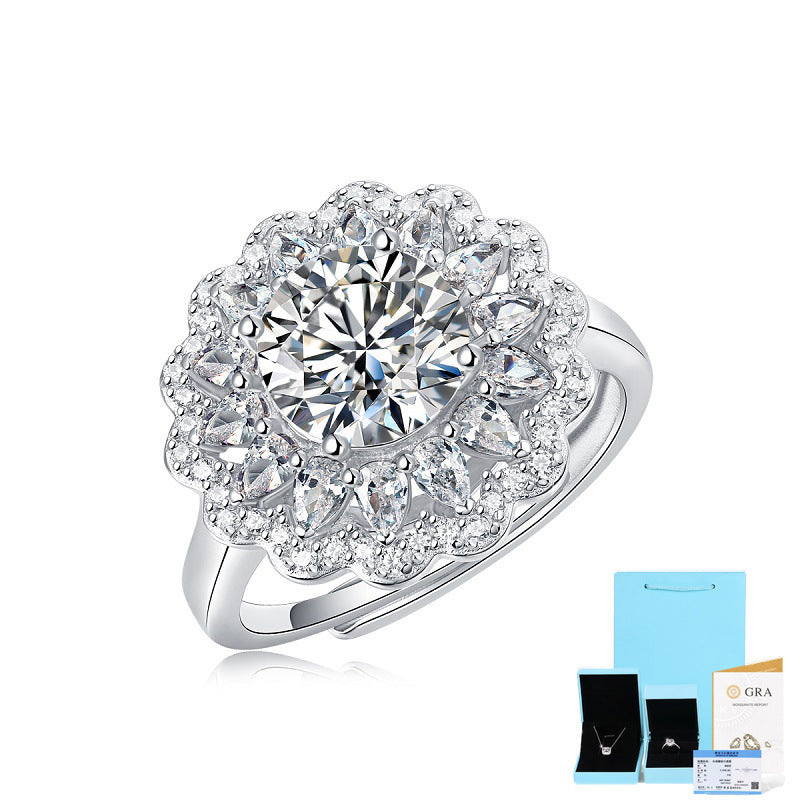 Women's Simple And Versatile S925 Silver Moissanite Ring Flowers