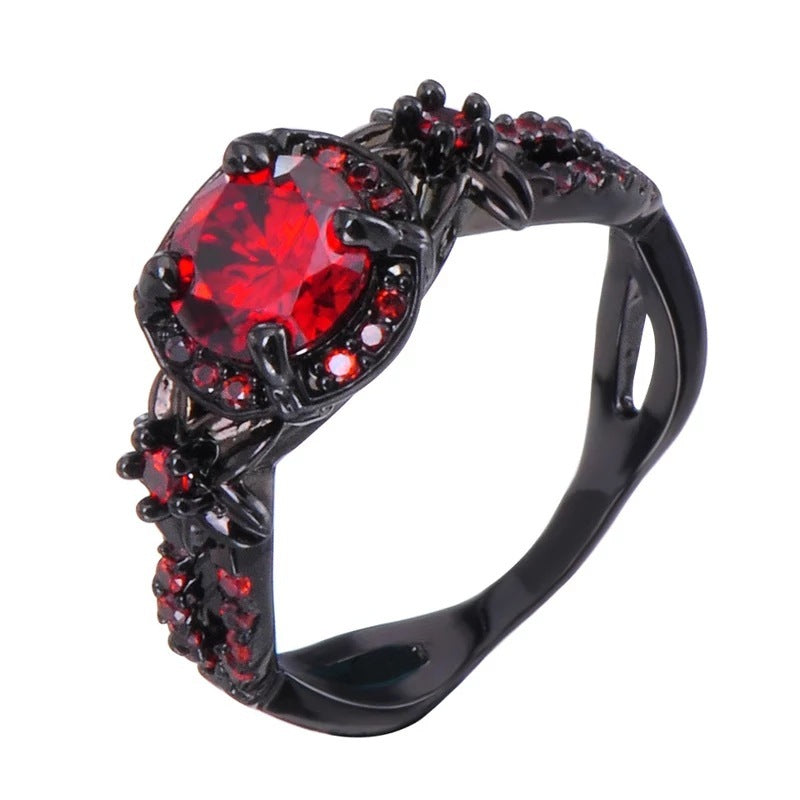 Black Gold Plated Ugyen Korean Style Ruby Garnet Women's Ring
