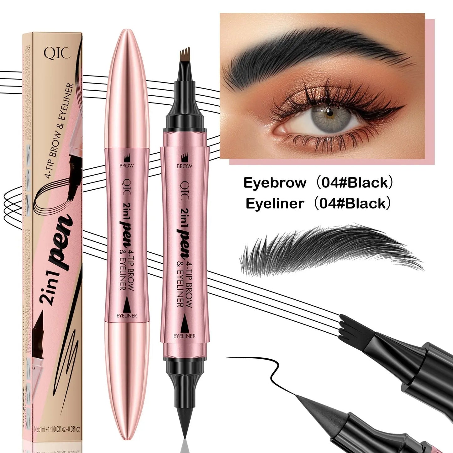 Double-headed 3D Micro-carved Liquid Four-fork Eyebrow Pencil Eyeliner 2-in-one Dual-purpose Eye Louisiana Mart