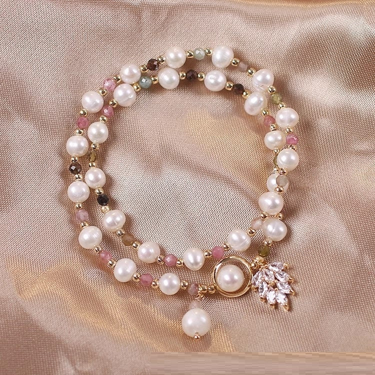 New Double Circle Strawberry Quartz Bracelet Women