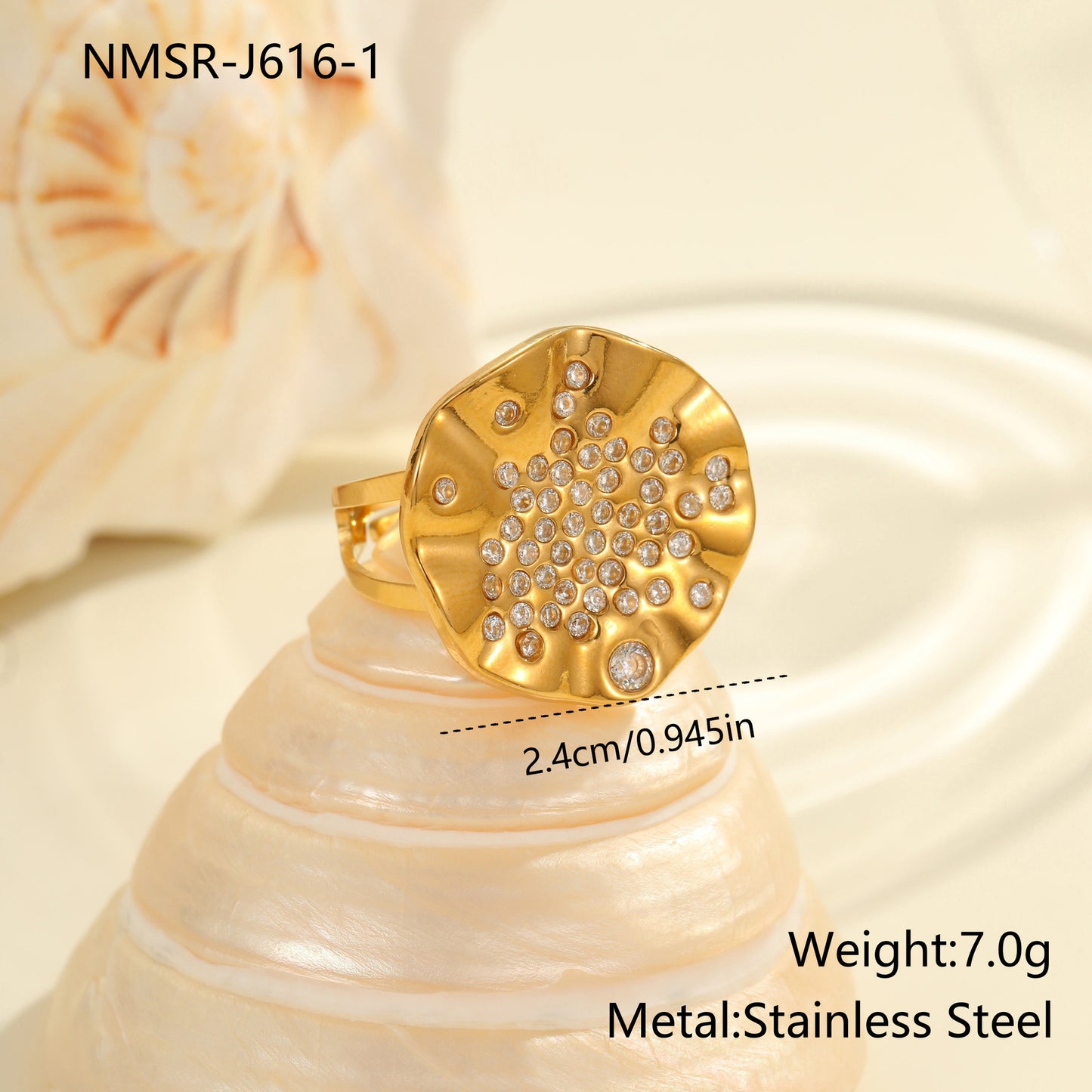 Pleated Inlaid Color Diamond Titanium Steel Ring