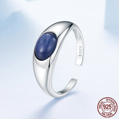 S925 Sterling Silver Blue Crystal Open Ring