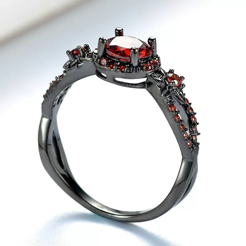 Black Gold Plated Ugyen Korean Style Ruby Garnet Women's Ring