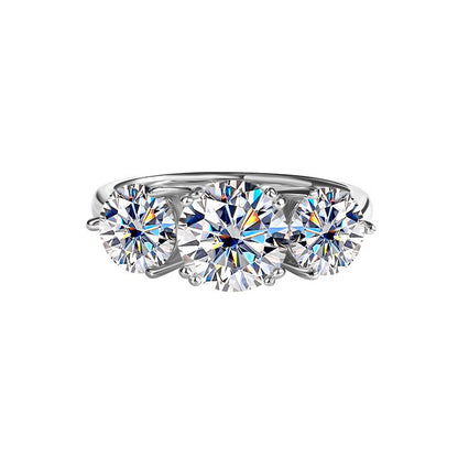 S925 Silver Moissanite Three-Life Stone 4 Karat Ring