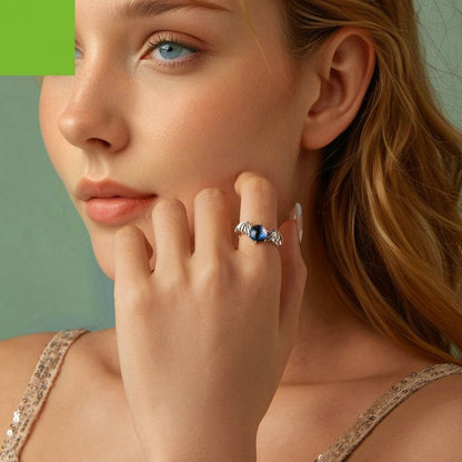 S925 Sterling Silver Wings Blue Devil's Eye Open Ring