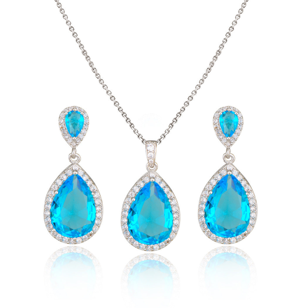 Bridal Jewelry Set Zircon Water Drop Necklace Earrings Gold
