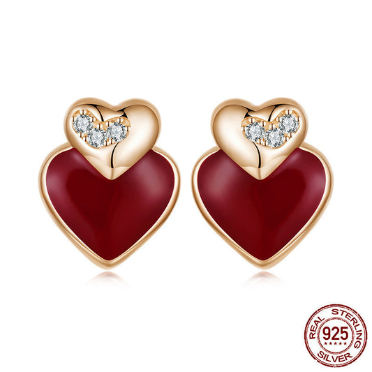 Hong Kong Style S925 Sterling Silver Heart-shaped Stud Earrings