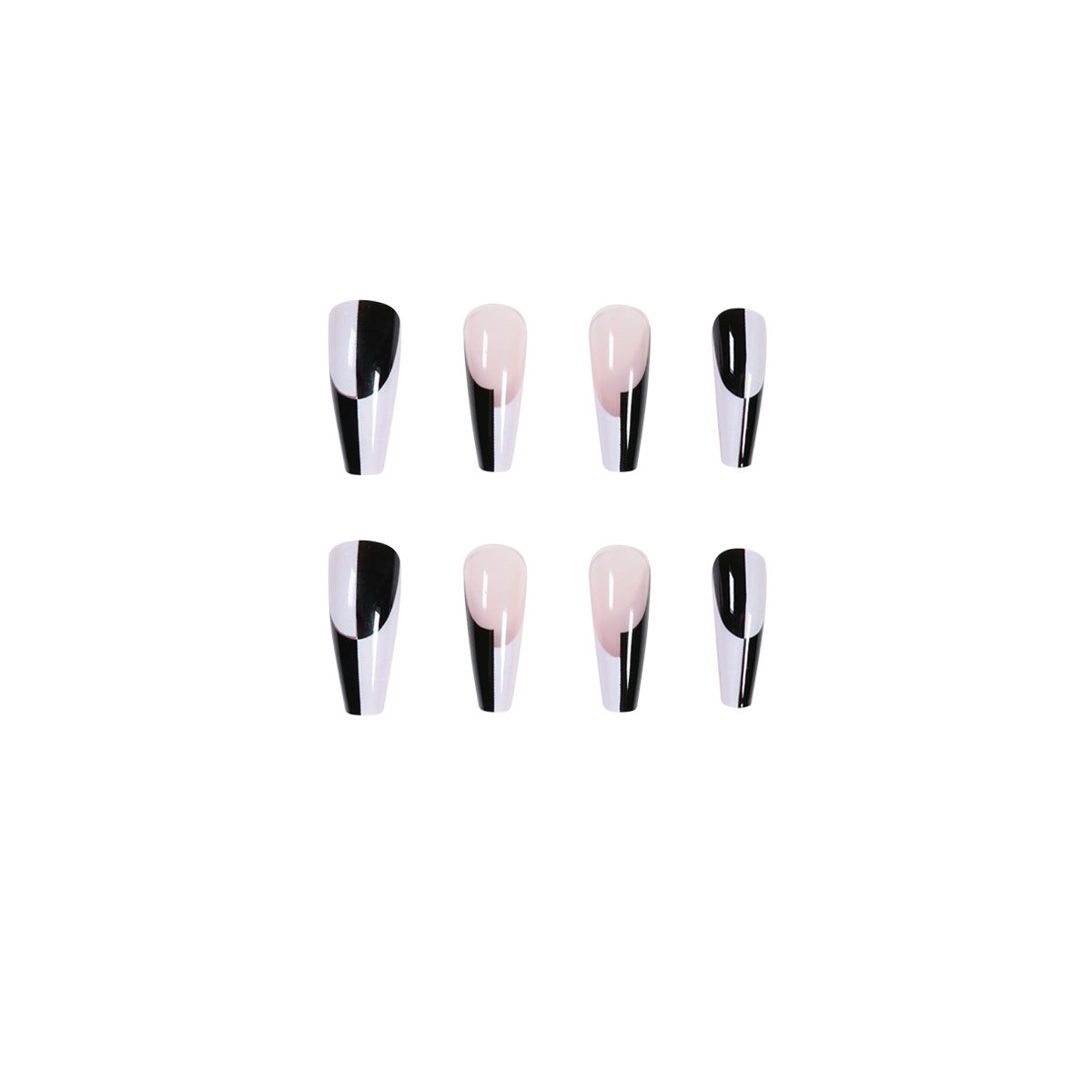 Simple Black And White Color Matching Long Nails Removable Nail Tip 24