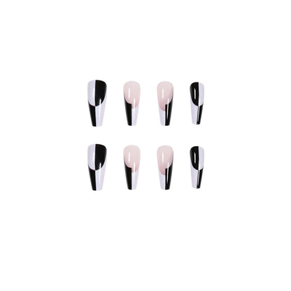 Simple Black And White Color Matching Long Nails Removable Nail Tip 24