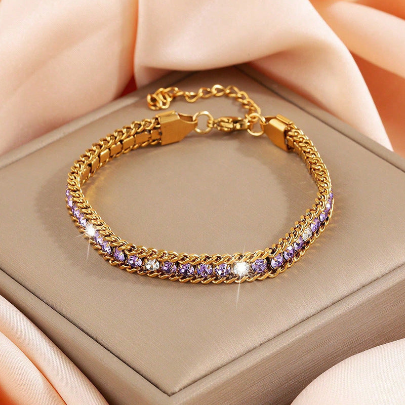 Three-layer Diamond Versatile Personality Stainless Steel Bracelet
