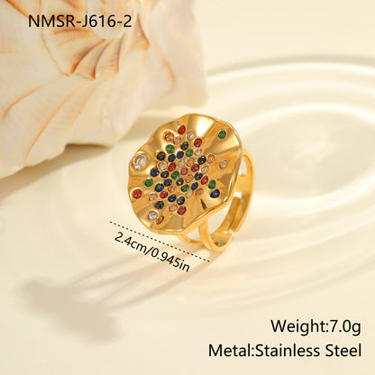 Pleated Inlaid Color Diamond Titanium Steel Ring