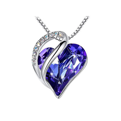 Heart Shaped Crystal Necklace Pendant for Women - Silver