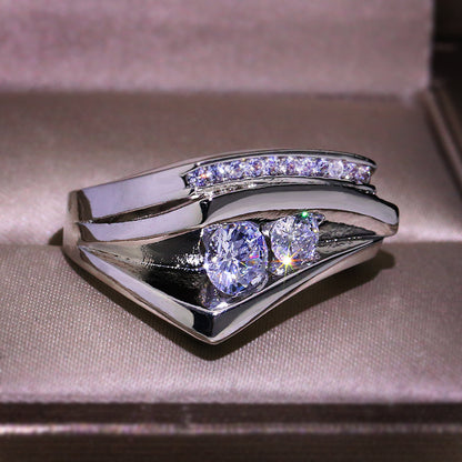 Popular Half-edge Heart-shaped Micro Inlaid Zircon Geometric Three-dimensional Ring