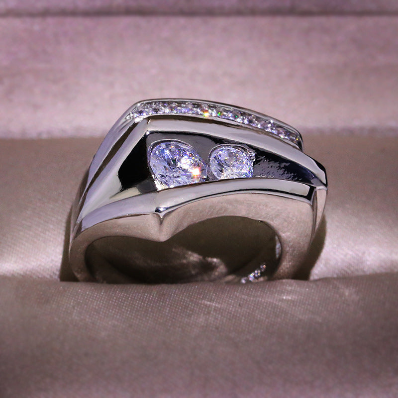 Popular Half-edge Heart-shaped Micro Inlaid Zircon Geometric Three-dimensional Ring