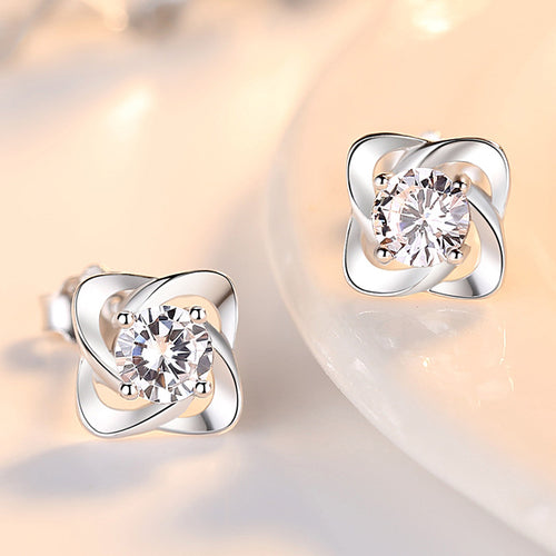 Women's Silver Clover Ear Studs in Louisiana | S999 Pure Silver
