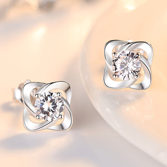 Women's Silver Clover Ear Studs in Louisiana | S999 Pure Silver