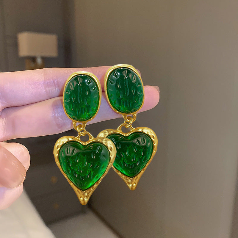 Silver Needle Pleated Oval Love Heart Earrings