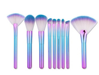 Makeup Brush Set – 9 Pcs Fan, Eye & Powder Brushes