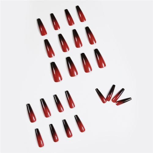 Red And Black Gradient Long Ballet Wear Nails Finished Fake Nails Nail Patch 24 pieces