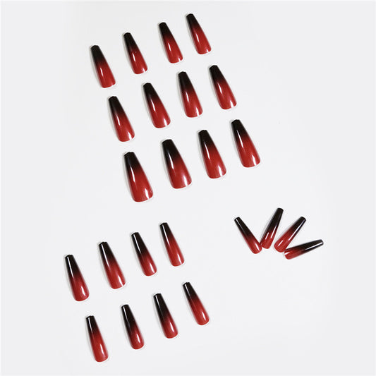 Red And Black Gradient Long Ballet Wear Nails Finished Fake Nails Nail Patch 24 pieces