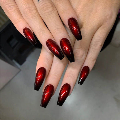 Red And Black Gradient Long Ballet Wear Nails Finished Fake Nails Nail Patch 24 pieces