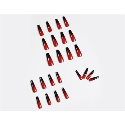 Red And Black Gradient Long Ballet Wear Nails Finished Fake Nails Nail Patch 24 pieces