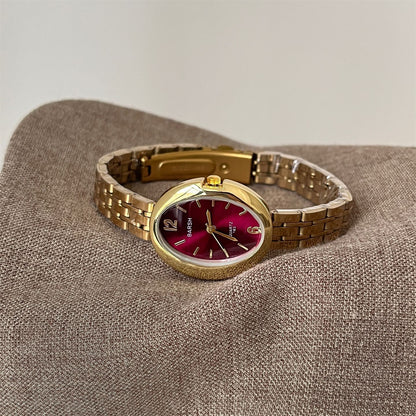 Women's Diamond Watch Elegant Luxury Oval Face Gold Design