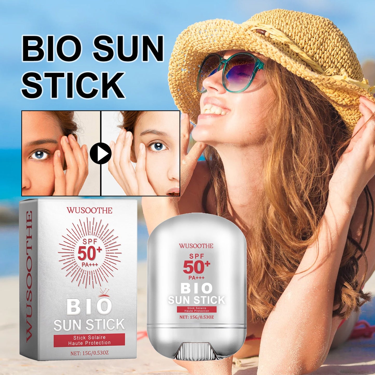 WUSOOTHE Bio Sun Stick 15g - Advanced Protection With Peptide Complex, Collagen And Hyaluronic Acid SPF50,PortableStrong UVProtection Sunscreen Stick Louisiana Mart