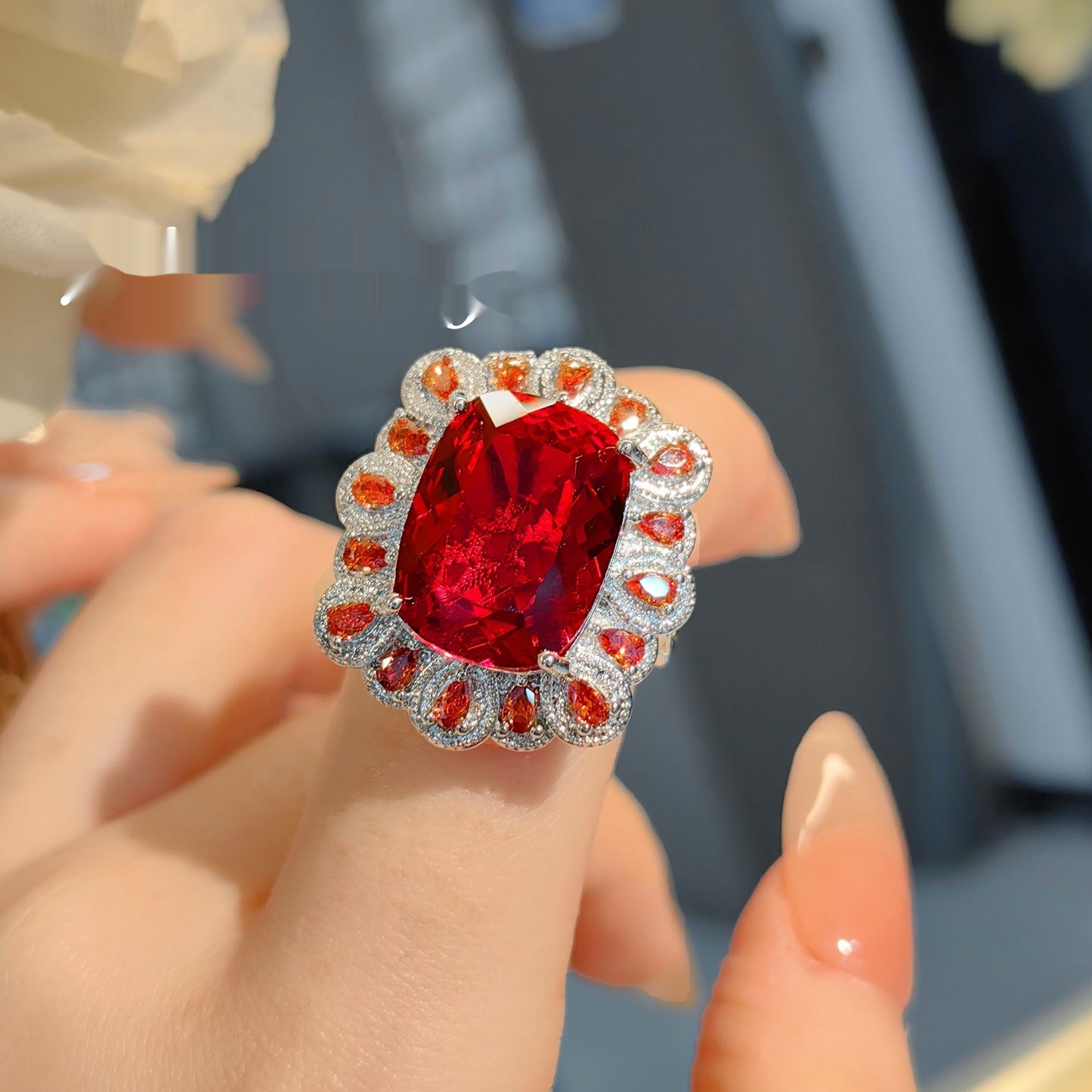 European And American Simulation Royal Blue Color Gemstone Ring