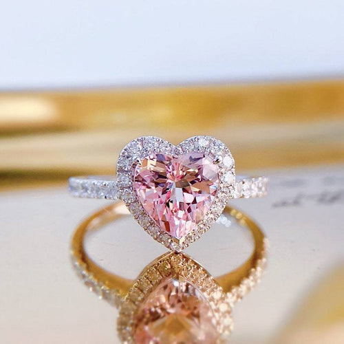 Women's Engagement Pink Diamond Alloy Inlaid Loving Heart Zircon Ring