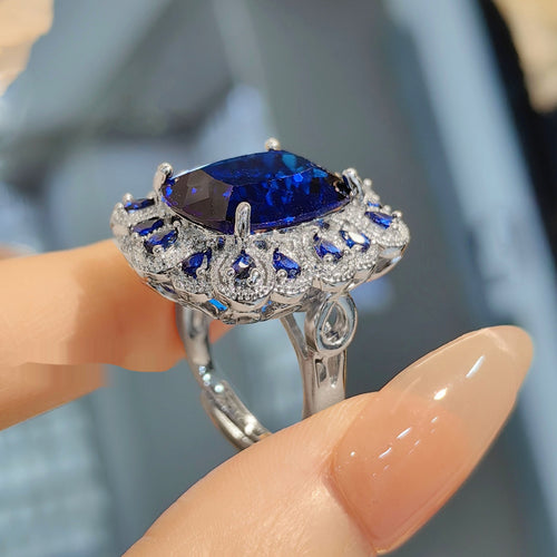 European And American Simulation Royal Blue Color Gemstone Ring