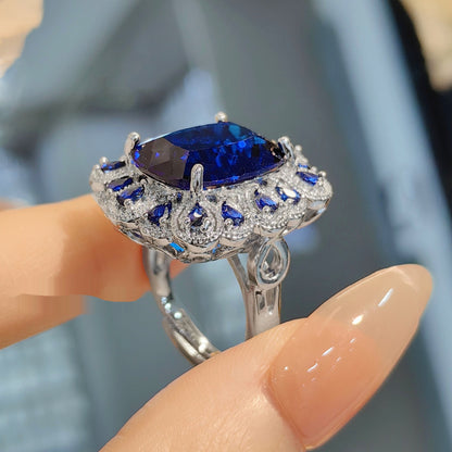 European And American Simulation Royal Blue Color Gemstone Ring