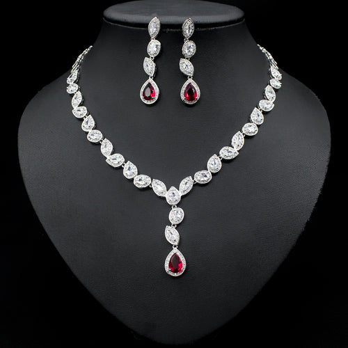 Wedding Jewelry Set 3 Piece Zircon Necklace Earrings