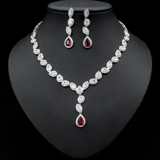 Wedding Jewelry Set 3 Piece Zircon Necklace Earrings