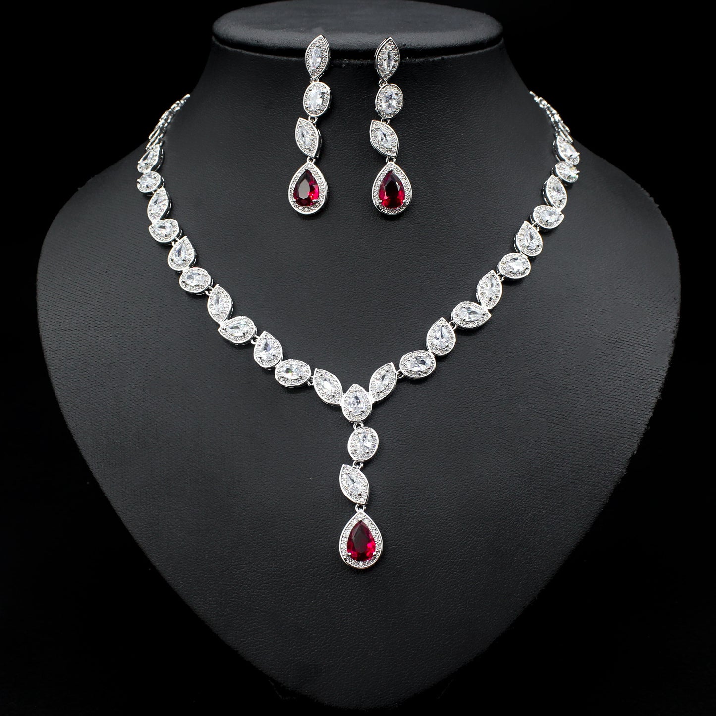 Wedding Jewelry Set 3 Piece Zircon Necklace Earrings