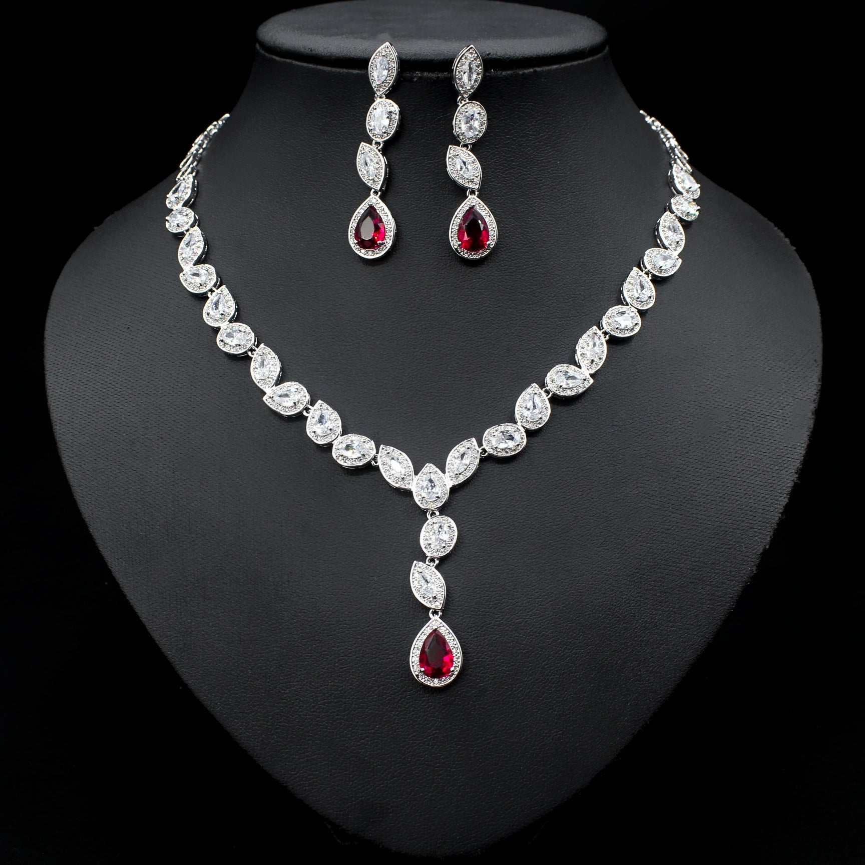Wedding Jewelry Set 3 Piece Zircon Necklace Earrings