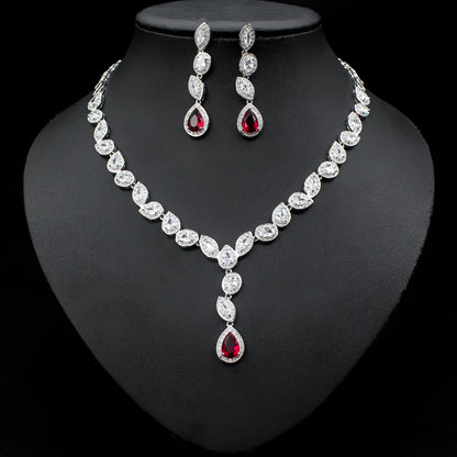 Wedding Jewelry Set 3 Piece Zircon Necklace Earrings