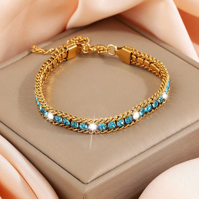 Three-layer Diamond Versatile Personality Stainless Steel Bracelet
