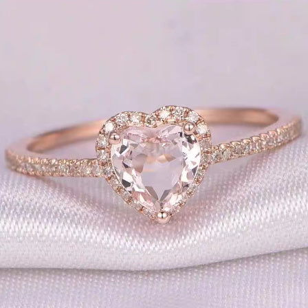 Fashion Crystal Heart-shaped Women's Wedding Ring Rose