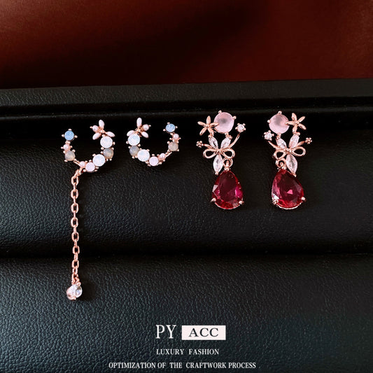 French Style Light Luxury Silver Needle Zircon Flower Earrings