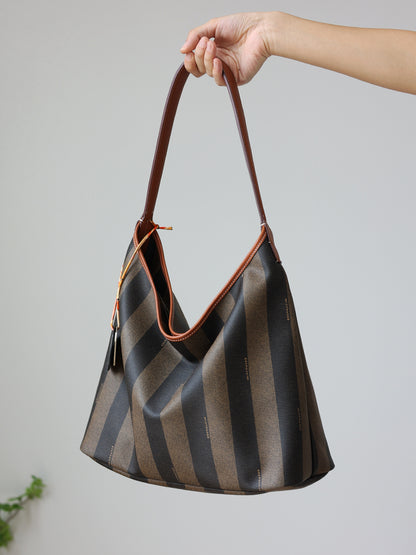 Women's Leather Shoulder Bag Striped Commute Work Handbag